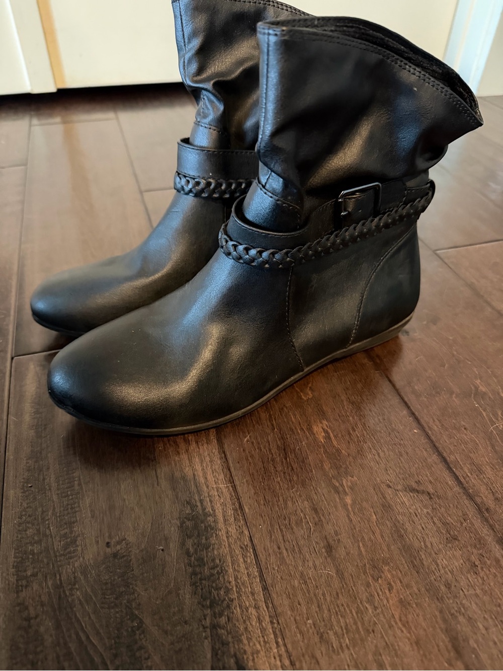 Women's Black Slouch Ankle Boots with Braided Strap - Picture 4 of 5